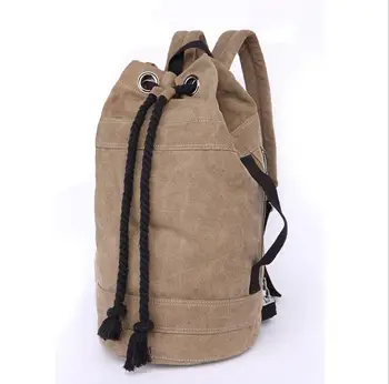 070417 men casual canvas backpack bucket bag