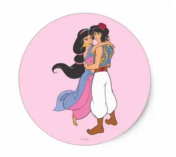 1.5 colių Aladdin ir Jasmine Hugging 1 Klasikinis Apvalus Lipdukas