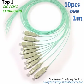 10 vnt SC/PC-0,9 mm PVC-OM3(50/125)-Aqua-1m / Optinio Pluošto Galiuku