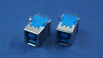 1000pcs USB 3.0 Jungtis B Tipo Moterų talpykla stačiu kampu per skylę 9 kontaktų mėlyna izoliatorius 1 uoste, Rohs Naujas