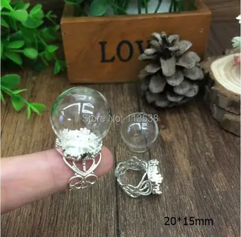 100sets/daug 20*15 mm stiklo pasaulyje sidabro žiedas gėlė rasti rinkinys stiklo pasaulio nustatyti, stiklo buteliukas pakabukas stiklo danga papuošalai išvados