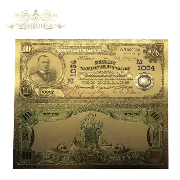 100vnt/daug 1902 Metų Spalvos Amerikos Banknotus 10 Dolerio Banknotų 24K Auksu Sąskaitas Padirbtų Pinigų Rinkimo