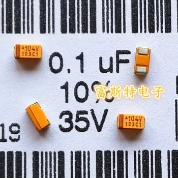100VNT/DAUG SMD tantalo kondensatorių 35 v A tipo 3216/1206 104 v 0,1 UF talpos tantaliniai elektrolitiniai būti poliškumo