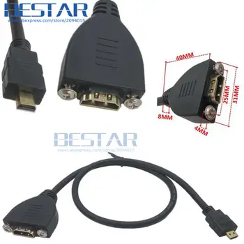 (100vnt/lot), Micro HDMI, D Tipo Male HDMI A-Type Female ilgiklis Su Varžtu Panel Mount kabeliai 0,5 m 1m 1,5 m 2ft 3ft 5ft