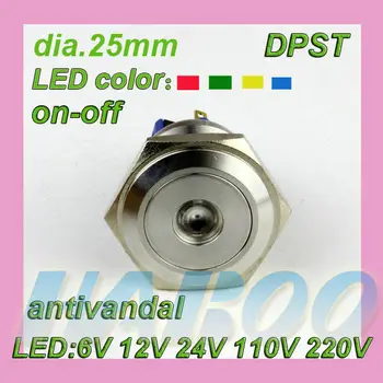 10vnt pakavimo 2NO+2NC metalo mygtukas jungiklis su LED ne led apšvietimo jungiklis latching 6 V 12V 24V 110V, 220V vandeniui IP67