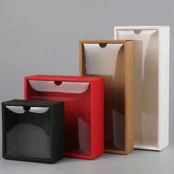 10vnt Raudona/Balta/Juoda/Kraft Popieriaus Dėžutė su permatoma PVC Dangtis Rankų darbo Muilo Pakavimo Dėžės įvairių dydžių Dovanų pakavimo dėžutė