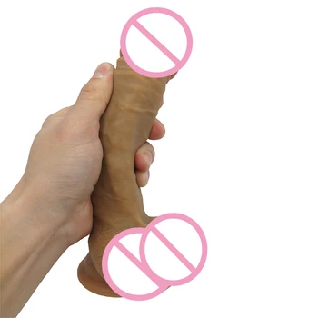 19.5 cm Super Didelis Minkštas Silikoninis Dildo Realus siurbtukas Dildo du sluoksnis Penis Penis Moterų Masturbator Sekso Žaislai Moterims