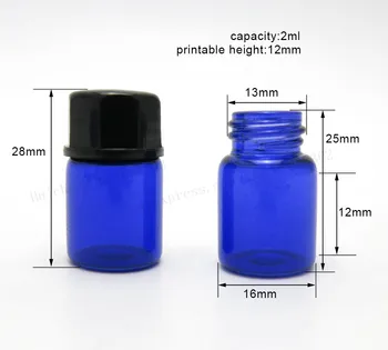 2 ML Mini Dažų Mėlyno Stiklo eterinio Aliejaus Butelio Angą Reduktorius & dangtelis Mėlynas Mažas Stiklo Buteliukai 100vnt