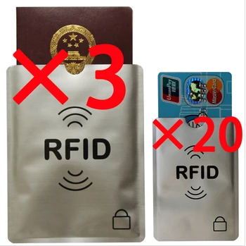 20+3pcs Kovos Vagystės RDA Kredito Kortelių apsaugos RDA Blokavimo Mova Aliuminio Shield Papildomų 3pcs Pasų RFID Rankovės Blokavimas