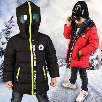 2016 Naujų vaikų Žemyn & Parkas 3-10T žiemos vaikai viršutiniai drabužiai berniukams atsitiktinis šiltas berniukai hoodded striukė su akiniais berniukų šilta, paltai