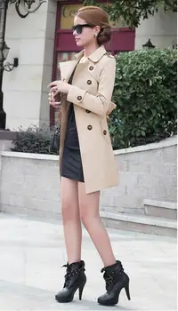 2017 m. rudenį Europos Tranšėjos Paltai Verslo Viršutiniai drabužiai Britų Ponios ilgas Smėlio spalvos Paltai Moterims Atsitiktinis Stilingas Žirnių Kailis