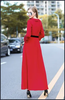 2017 m. Rudenį takų long sleeve V-kaklo suknelė Mados ruffles elegantiška raudona suknelė