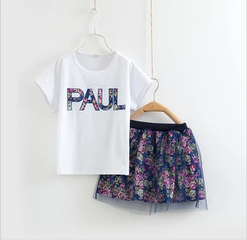 2017 naujas vasaros stilių mergaičių medvilnės PAULIUS gėlių gazas sijono kostiumas, sijonas kostiumas 2-7 metų amžiaus mergina