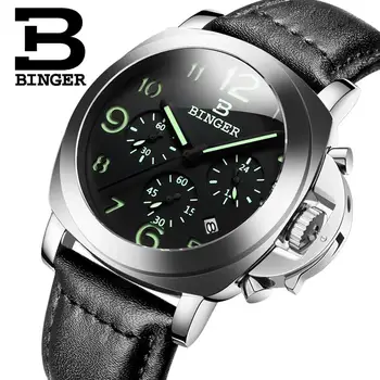 2017 Šveicarija prabangūs vyriški žiūrėti BINGER prekės kvarciniai Laikrodžiai daugiafunkcinis karinės Sustabdyti glowwatch Naras laikrodis B9015