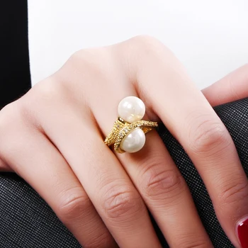 2018 Elegantiška moteriška Aukso spalvos žiedas su baltos spalvos rankų darbo pearl moterims Moteriški didmeninė juvelyrika daug Madingų aksesuarų žiedai