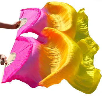 2018 Karšto pardavimo moterų šilko pilvo šokių gerbėjas vualiai ir šilko skaros parduoti 180*90 cm Rose+oranžinė+geltona