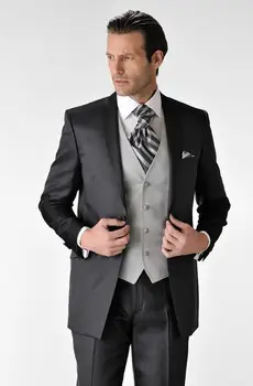 2018 karšto pardavimo vestuvių kostiumai vyrams tuxedos Vyrų-du mygtuką groomsmen kostiumas trijų dalių kostiumas striukė+kelnės+liemenė+kaklaraištis