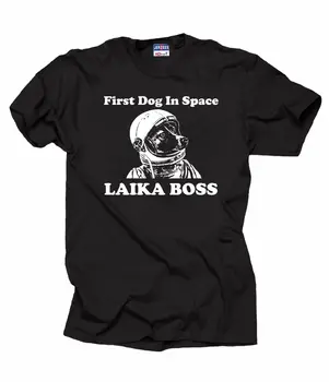 2018 Naujas O-Kaklo Mados Atsitiktinis Vyrų T Shirts Pirmasis Šuo Erdvėje Laika Bosas Juokinga Kosmoso T-shirt Laika Šuo Erdvėje T-shirt