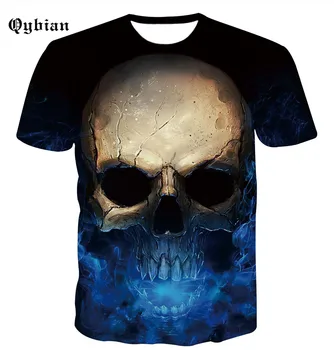 2018 Naujas Street punk stiliaus marškinėliai vyras Trumpas rankovės mados vasaros Mėlyna dūmai kaukolė spausdinti Atsitiktinis o-kaklo Vyrų T-shirt