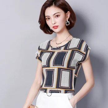 2018 naują pavasario moterims topai trumpas rankovėmis palaidinės spausdinti o-kaklo atsitiktinis stilius paprastas, T-marškinėliai plius dydis moterų drabužiai D566 30