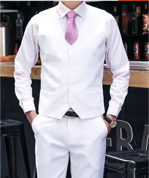 2018 Vyrų Liemenės Pilka Balta Pilka Viršutiniai drabužiai Mens Vest Mens Atsitiktinis Tinka Slim Fit Stilingas vestuvių Mens V-kaklo Liemenė