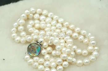 2rows gėlavandenių perlų vėrinį šalia ištisus 9-10mm didmeninė karoliukai 22-24inch pobūdžio unikalus užsegimas