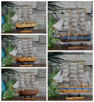 30cm Medinės Laivo Modelį Jūrmylių Dekoro Namų Amatų Miniatur Jūros Mėlyna burlaivis Kambarį Apdailos Mediena, Valtis Papuošalai