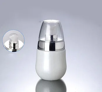 30ml balto stiklo losjonas buteliai su sidabro dangteliu ,didmeninė 30 ml stiklo paspauskite siurblys buteliuke, 30ml balto kosmetikos stiklo butelis