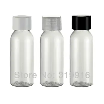 30ml X 100 aiškiai tuščias kosmetikos PET buteliukai su užsukamu dangteliu 30cc apvalios plastikinės mėginio buteliukas losjonas PET taros su dangteliais