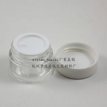30pcs 15g skaidraus stiklo grietinėlės indelį su baltu dangteliu, stiklo tuščia 15 gramų kosmetikos konteinerių akių grietinėlės,15g mini stiklo butelis