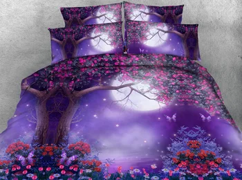 3d atspausdintas šalikas patalynės komplektas antklodė/antklodžių užvalkalus paklode twin visą karalienė king size 500TC austi violetinė gėlė mėnesiena mergina