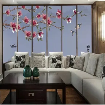 3D Custom Foto Tapetai Kinų Stiliaus Sienų Freskomis Ranka-dažytos Paukščiai, Gėlės Tapetai Kambarį Fone Tapyba