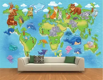 3d foto tapetai užsakymą vaikai freskos kambarį animacinių filmų gyvūnų pasaulio žemėlapyje tapybos vaizdą 3d sienų freskomis tapetai sienos 3d