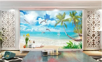 3d sienų freskomis tapetai, Medis su vaizdu į jūrą foto sienų freskomis tapetai šiuolaikinio gyvenimo kambario tapetai Namų Puošybai