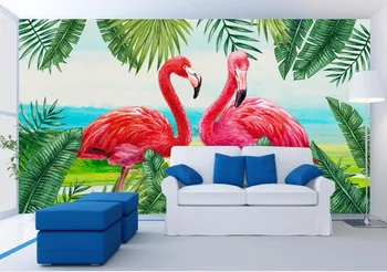 3d tapetai, foto tapetai užsakymą kambarį freskos tropinių augalų flamingo tapybos sofa-lova, TV foną sienos 3d