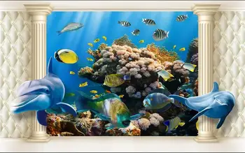 3d tapetai pasirinktinius nuotraukų neaustinių freskos nuotrauką SeaWorld ryklių, žuvų tapybos 3d freskomis tapetai kambario dekoravimas, tapyba