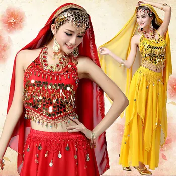 3pcs Nustatyti Monetos Egipto Pilvo Šokių Kostiumas Veiklos Kostiumas Indijos Triba Čigonų Garsiausių Suknelė Moterų Pilvo šokio Kostiumą Rinkinys
