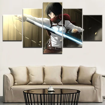 5 Panel Anime Attack On Titan Swordsmen Modern Home Wall Decorative Painting Canvas Art Printed Modular Picture Home Decorative