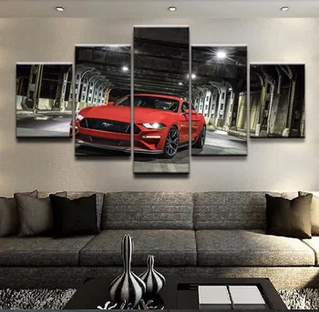 5 Pieces Ford Mustang Car Pictures Modern Wall Art Paintings Framework For Living Room Home Decor Canvas Print