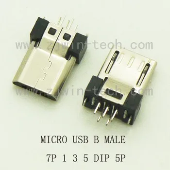 500PCS Micro USB jungtis B tipo Male Jungtis Viela Litavimo 7pin 1 3 5DIP Su Žemės Linijos