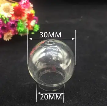 50pcs 30*20mm Tuščia Stiklo buteliukas apvalūs Buteliai stiklo burbulas dome padengti pasaulyje su Skylėmis 