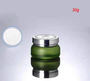 50pcs 30G žalioji stiklinės grietinėlės indelį su sidabro dangteliu , 1oz stiklo kosmetikos konteinerių grietinėlės indelį ,žalia šalčio 30 g Kosmetikos stiklainiu
