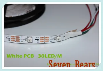 5m WS2812B Smart led pikselių juostelė,Juoda/Balta, PCB,30 led/m WS2811 IC;WS2812B 30 taškų/M,IP20 DC5V