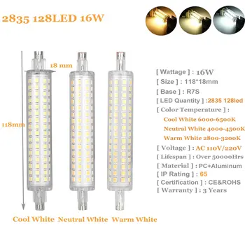 5vnt/Daug R7S LED Kukurūzų Lemputės 12W 16W 78mm 118mm AC 110V, 220V, Horizontalios šviesos Pakeisti Halogeninės lempos Prožektorius Prožektorius
