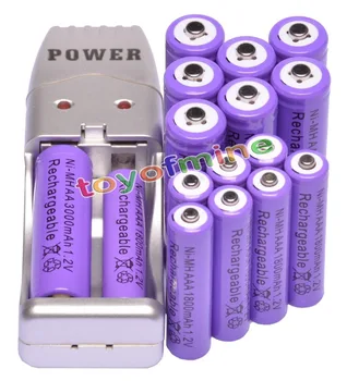 8xAA 3000mAh+8xAAA 1800mAh 1.2 V Įkraunamas Ni-MH Violetinė Baterija+USB Įkroviklis