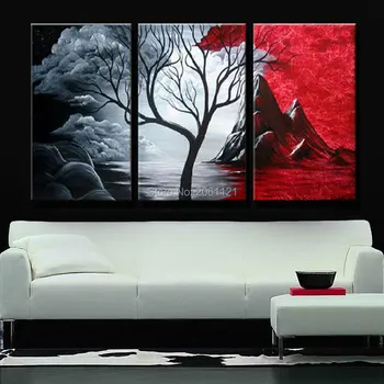 Abstraktaus meno paveikslai tapyba raudona juoda kraštovaizdžio moutain rankomis dažyti namuose, dekoratyvinės sienų aliejaus tapybai už sofos sienų plokštės 3p12