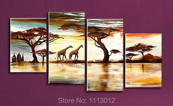 Afrikos Šiuolaikinio Abstraktaus Meno Kūrinį Geltona Medžio Žirafa Tapybos Ant Drobės 4 Skydelis Meno Nustatyti Namų Sienos Dekoratyvinis Už Kambarį