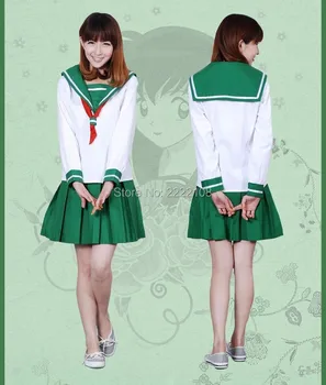 Anime Inuyasha Higurashi Kagome Cosplay Kostiumai, Mergaitės mokyklinę Uniformą Visas Rinkinys (Top + Sijonas + Šalikas) Moterų Suknelė Jūrininkas Kostiumai