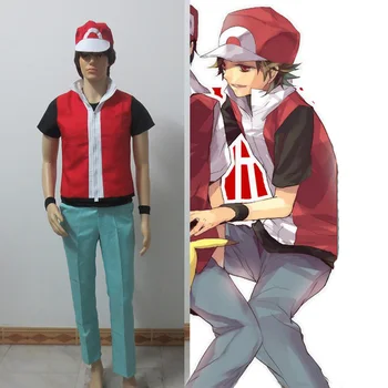 Anime Žaidimas Karšto Treneris Raudona Cosplay Kostiumas Su Skrybėlę Ir Wristguards Įtraukti - Pelenų Ketchum Cosplay Apranga