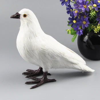 Apie 22x18 cm modeliavimas baltas balandis, modelį ,plastinė ir kailiai, plunksnos, taikos paukštis , namų puošybai Kalėdų dovana w5833